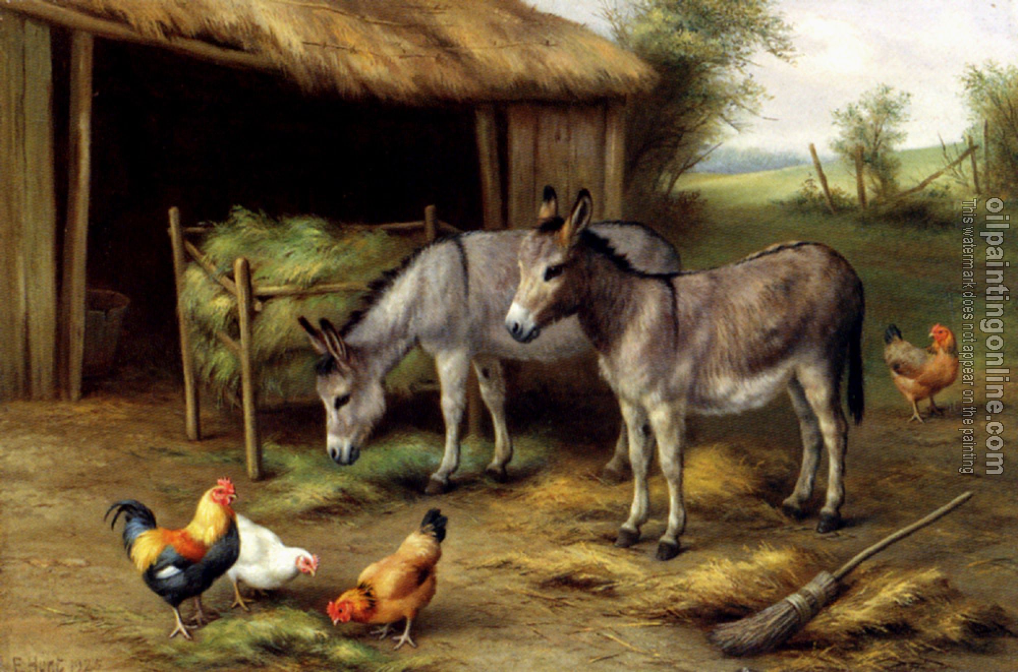 Edgar Hunt - Donkeys And Poultry
